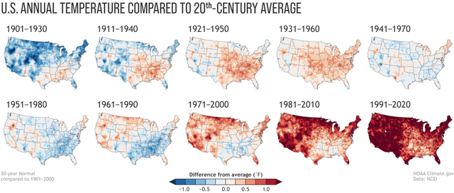 The maps show changes over a 30 period from 1990 to today