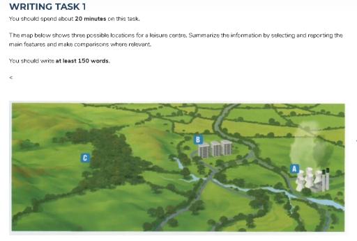 The map below shows three possible locations for a leisure centre. Summarize the information by selecting and reporting the main features and make comparisons where relevant.thr