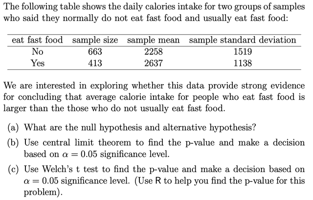 The table shows average calorie intake in the United States over a period of time.