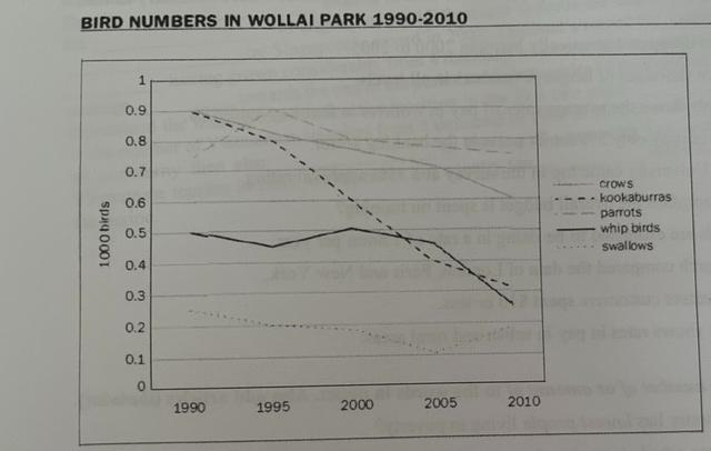 the charts shows the number of birds in Wollai Park between 1990 and 2010

Summerize the information by selecting and reporting the main features, make comparisons where nessesary