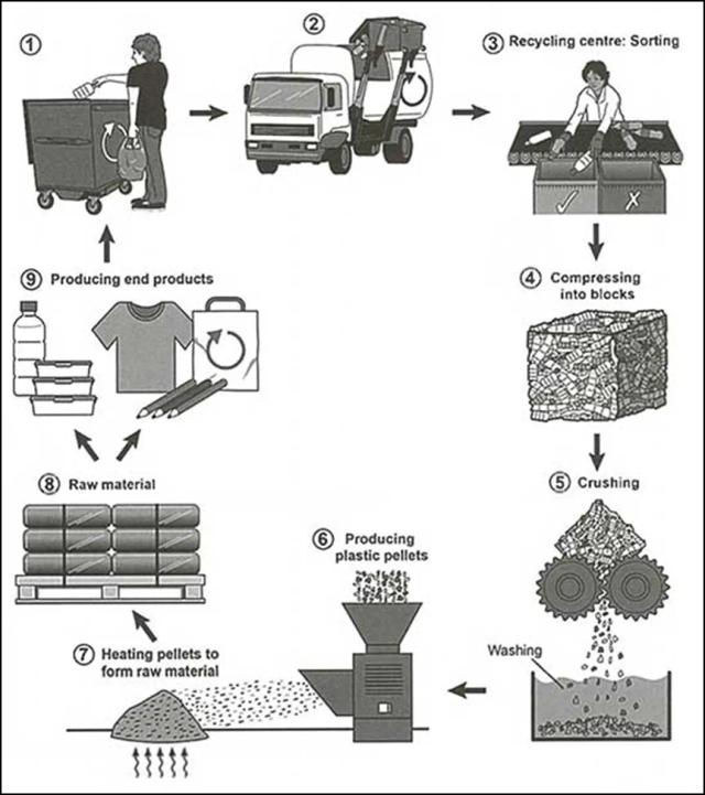 the diagram below shows the provess for recycling plastic bottles.

summarise the information b selecting and reporting the main features, and make comparisons where relevant.