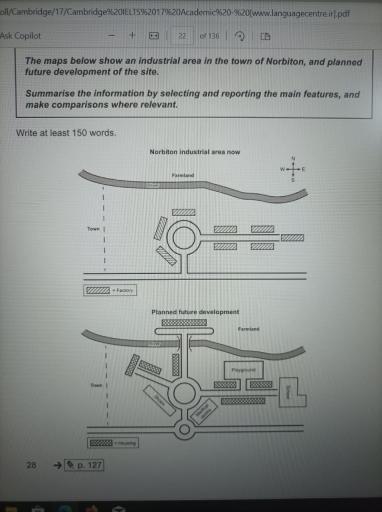 The maps below show an industrial area in the town of Norbiton, and planned future development of the site. Summarise the information by selecting and reporting the main features, and make comparisons where relevant. Beka