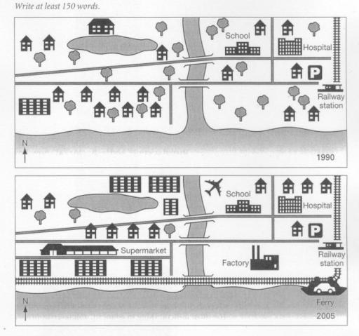 The maps below show the changes that have taken place in the seaside resort of Templeton between 1990 and 2005.