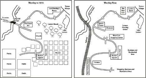 The two maps below show the changes that have taken place in the town of Westley since 1815.

Summarise the information by selecting and reporting the main features, and make comparisons where relevant.

You should write at least 150 words.

The two maps show the transformation of Westley town from 1815 to present day.