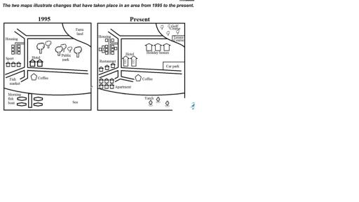The two maps illustrate how a supermarket has changed over the past five years.