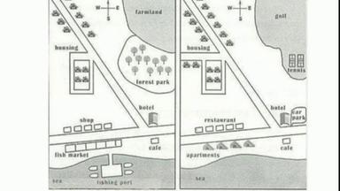 The map below shows the development of the village of Ryemouth between ...