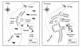 The map below shows the development of a seaside village between 1995 and present. Write a short report for a university lecturer describing the information shown below.