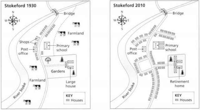 The maps below show the village of Stokeford in 1990 and at present.