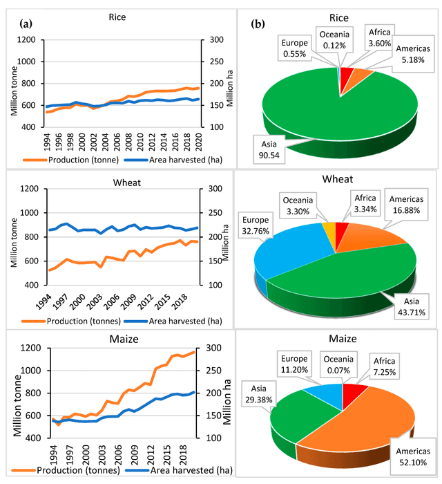 The chart below describes the production of wheat by 5 countries in 2012 and 2020. Summerize the information by selecting and reporting the main features, and make comparisons where relevant