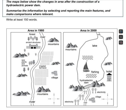 The maps below show the changes in area after the construction of a hydroelectric power dam.