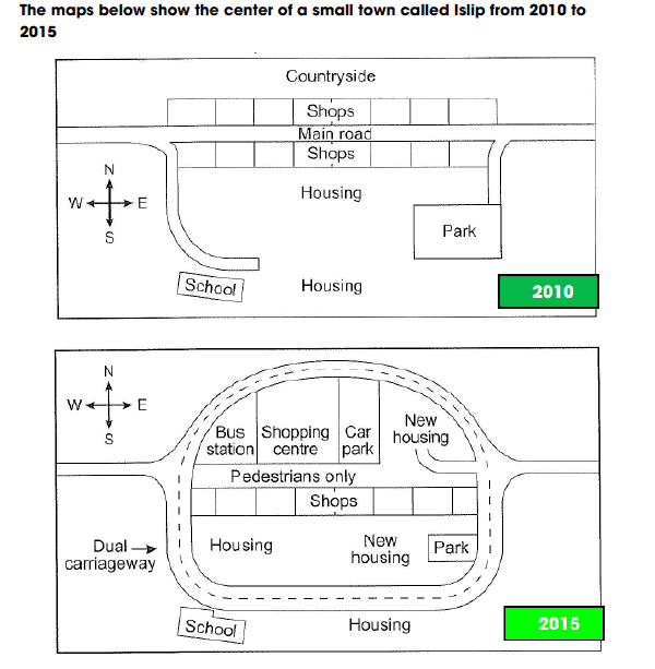 the maps below show the center of a small town called Islip 2010 to 2015