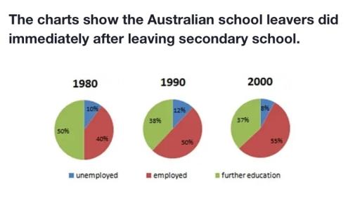 The charts below show the Australian school leavers did immedietly after leaving secondary school.