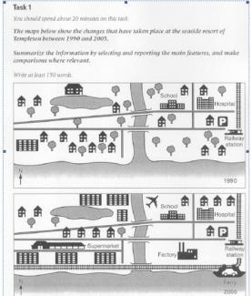 The given maps describe developments which took place at the coastal resort of Templeton a 

15-year period from 1990 to 2005.