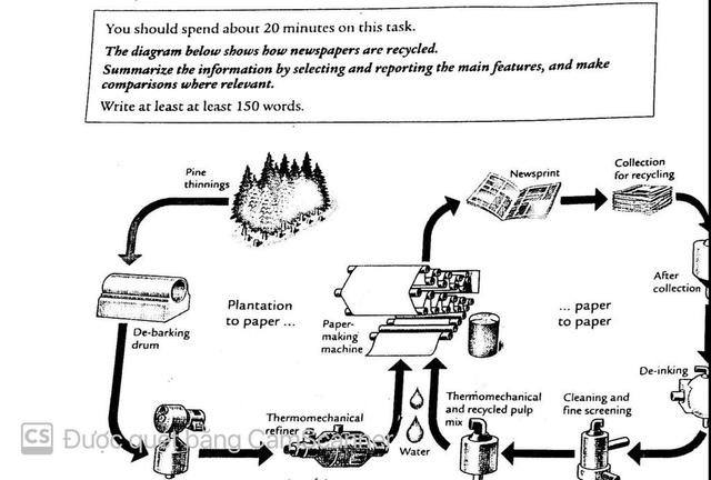 The diagram below shows how newspapers are recycled.

Summarise the information by selecting and reporting the main features, and make comparisons where relevant.