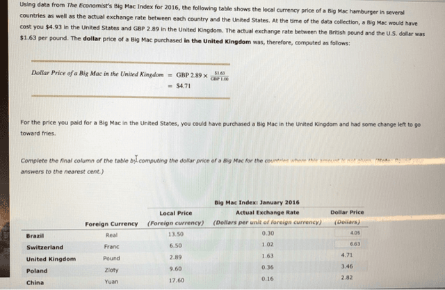 the following tables show the average price of a Big Mac and a can of Coca-Cola (in US dollars) in five countries in 1990 and 2000