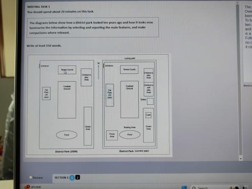 The diagrams below show how a district park looked ten years ago and how it looks now.

Summarise the information by selecting and reporting the main features, and make comparisons where relevant.