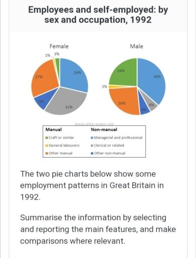 It is often clamied that women have achieved greater freedom and have access to the same oppurtunities as men.The pie charts below show some employment patterns in Korea.