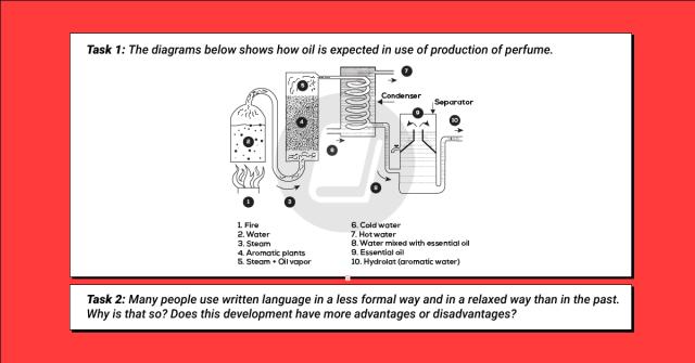 The diagrams below shows how oil is expected in use of production of perfume. Summarize the information by selecting and reporting the main features and make comparisons where relevant.