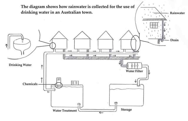 The diagram shows how the rainwater is collected for the use of drinking water in Australia.