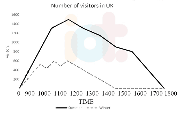 The line graph shows the information average number of visitors entering a museum in summer and winter in 2003. Write a report for a university lecturer describing the information shown below.
