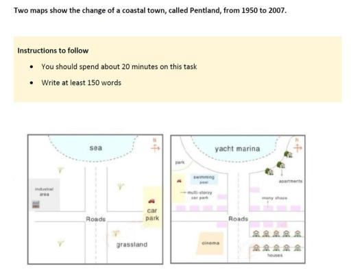 The map show a change of coastal town, called Petland, from 1950 to 2007