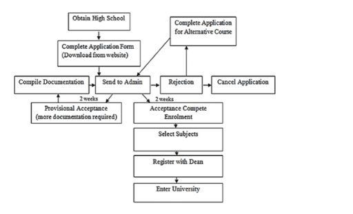 the diagram shows the procedure for university entry for high school graduates. Summarize the information by selecting the main features and make comparisons where relevant.