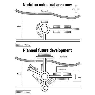 The maps below show an industrial area in the town of Norbinton, and planned future development of the site.