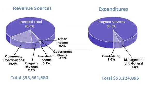 The pie charts show the revenue sources and expenditures of a children’s charity in the USA in one year. Summarize the information by selecting and reporting the main features, and make comparisons where relevant