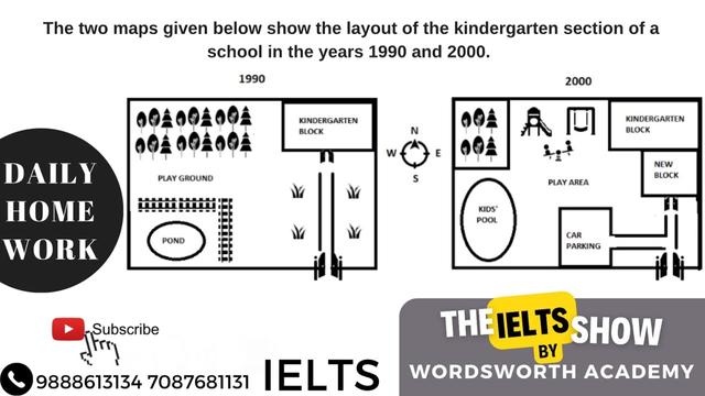 The two maps given below show the layoutof kindergarten section of a school in the year 1990 and 2000, resoectively.