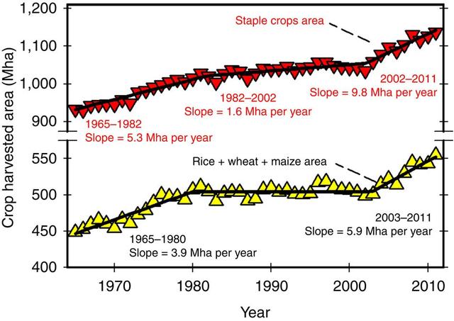 Study the graphs in figure 9 below, which show changes in the amount of food produced in different parts of the world between 1965 and 1988.