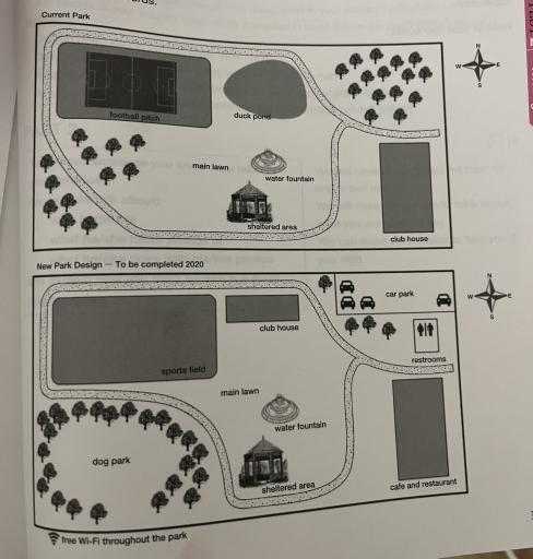 The two maps below show a park in Canada before and after a renovation project.