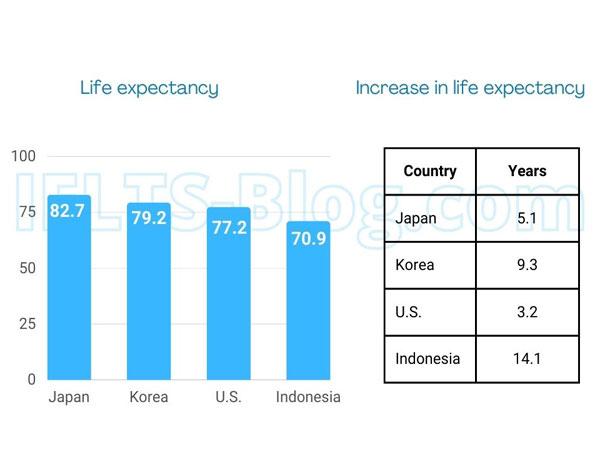 The charts below give information on average life expectancy in four countries, from 1993 to 2008. Summarise the information by selecting and reporting the main features, and make comparisons where relevant.