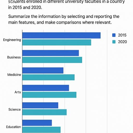 The bar chart below shows the number of international students enrolled in four different universities in Australia in 2010 and 2020. Summarize the information by selecting and reporting the main features, and make comparisons where relevant.