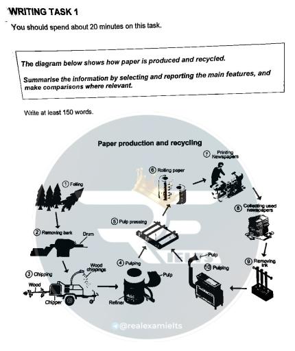The diagram below shows how paper is made and recycled.