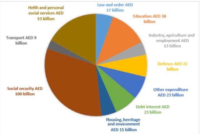 The chart below shows how much money is spent in the budget on different sectors by the UAE government in 2000.