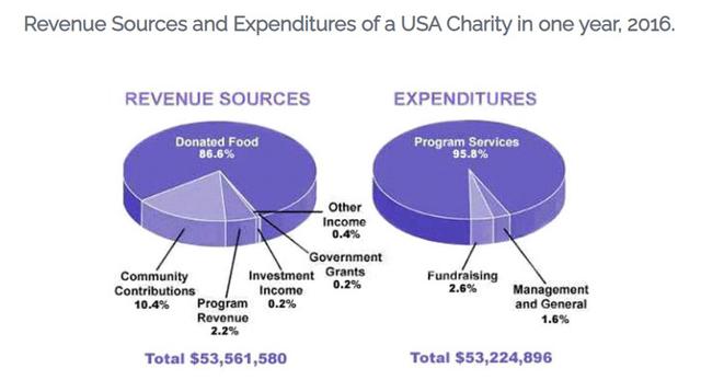 The pie charts show the amount of money that a Kazakh charity organization spent and received in 2019.